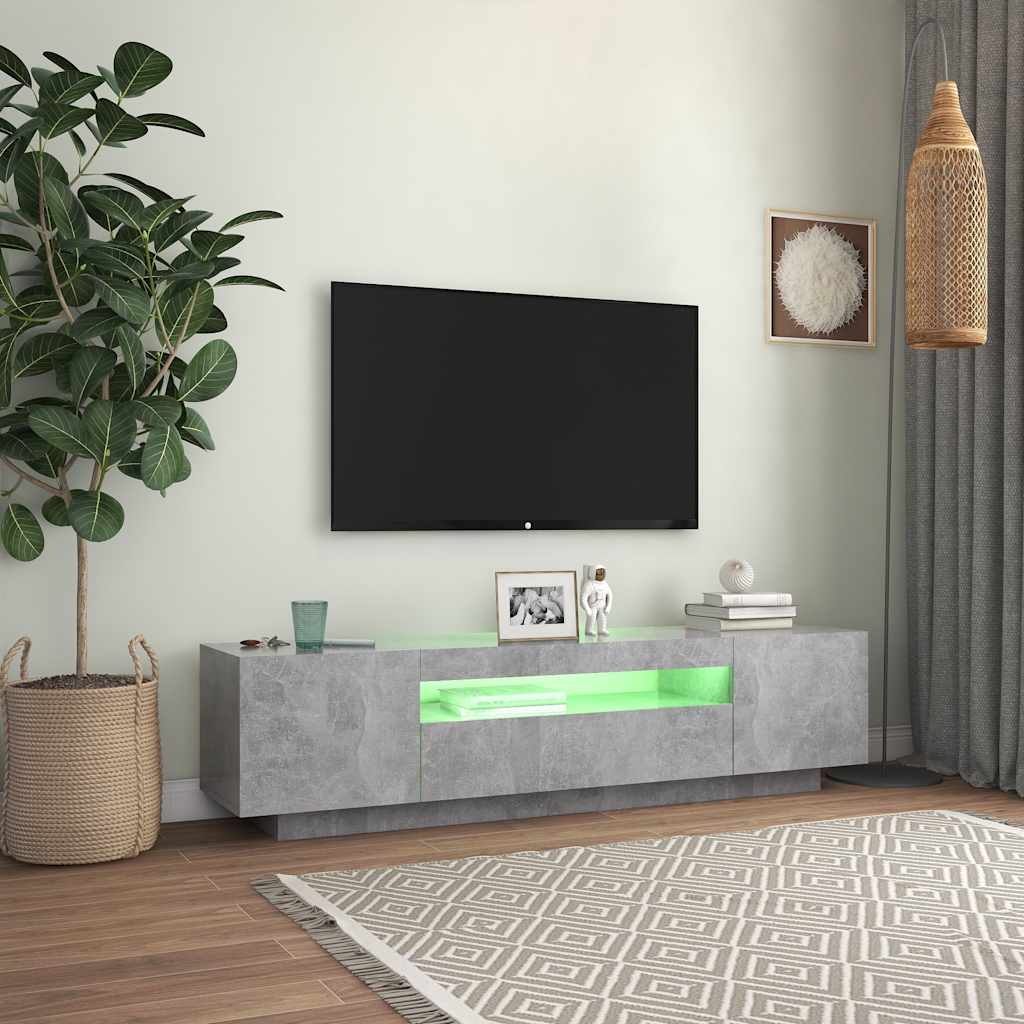 Meuble TV avec lumières LED gris béton 160x35x40 cm - XIOS