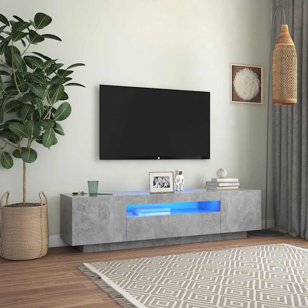 Meuble TV avec lumières LED gris béton 160x35x40 cm - XIOS