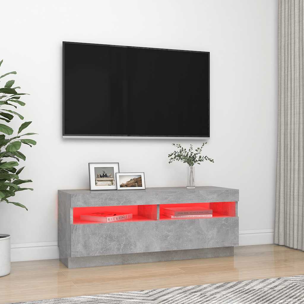 Meuble TV avec lumières LED gris béton 100x35x40 cm - XIOS