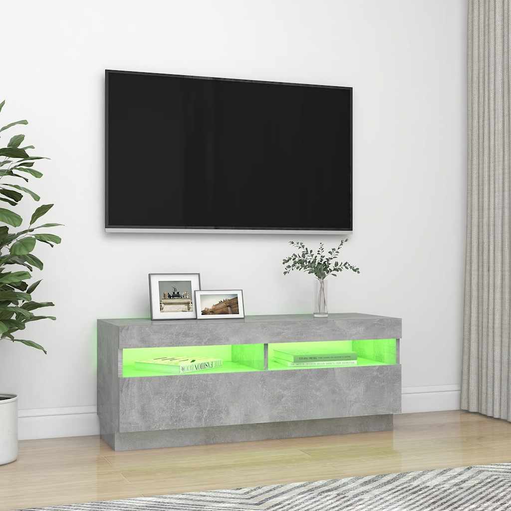 Meuble TV avec lumières LED gris béton 100x35x40 cm - XIOS