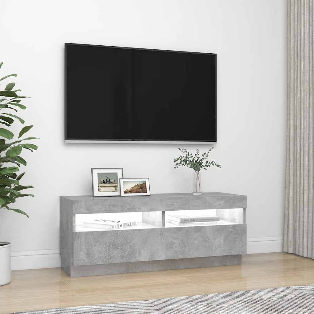 Meuble TV avec lumières LED gris béton 100x35x40 cm - XIOS