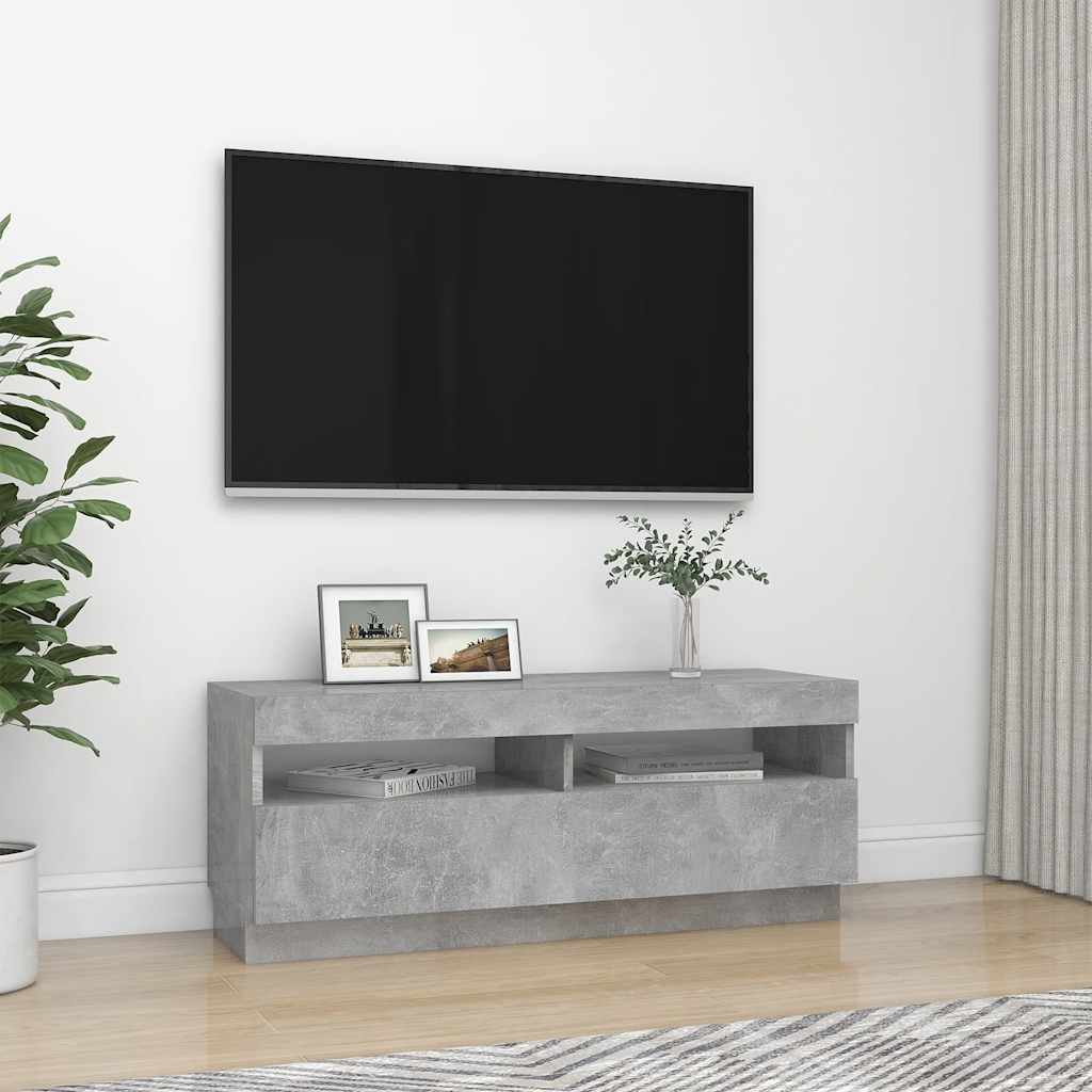Meuble TV avec lumières LED gris béton 100x35x40 cm - XIOS