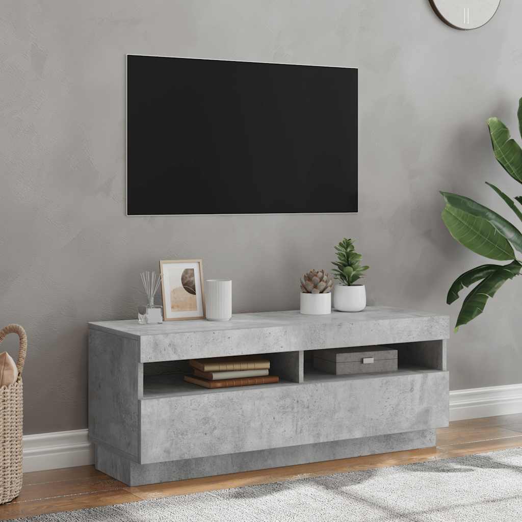 Meuble TV avec lumières LED gris béton 100x35x40 cm - XIOS