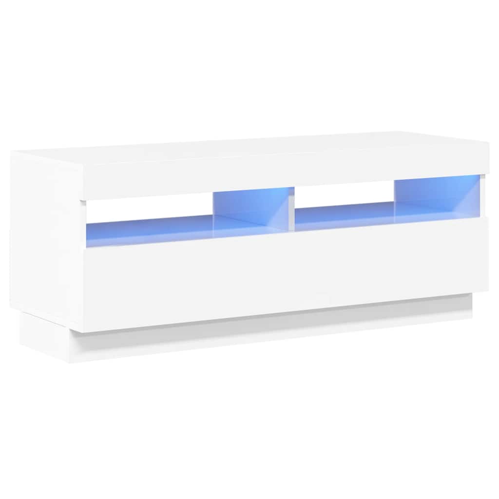 Meuble TV avec lumières LED blanc brillant 100x35x40 cm - XIOS