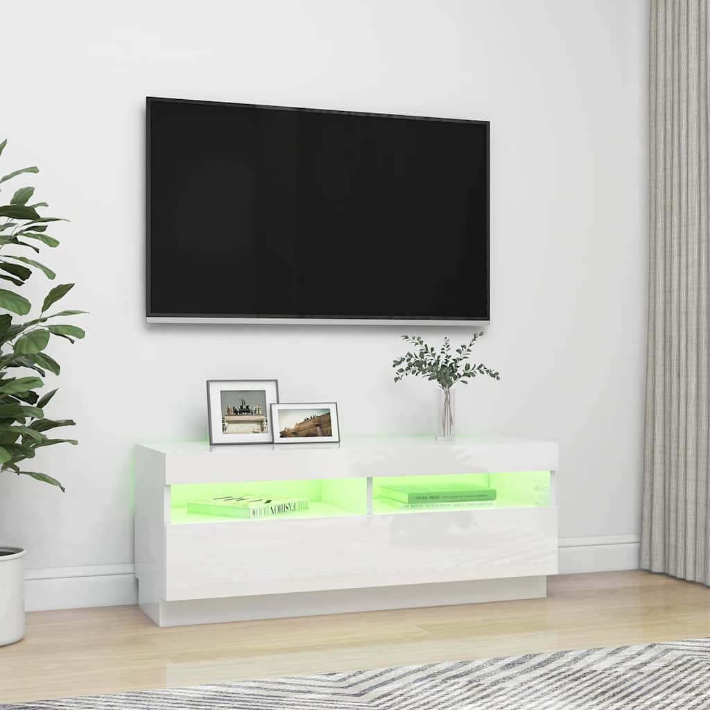 Meuble TV avec lumières LED blanc brillant 100x35x40 cm - XIOS