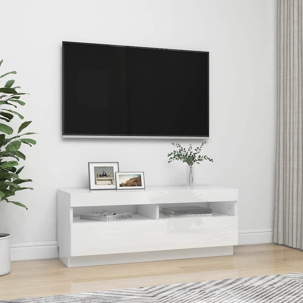 Meuble TV avec lumières LED blanc brillant 100x35x40 cm - XIOS