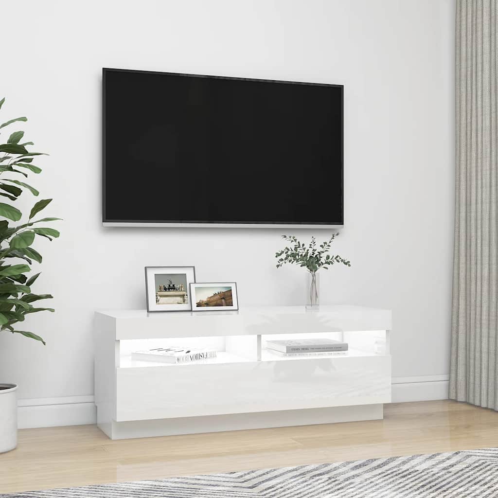Meuble TV avec lumières LED blanc brillant 100x35x40 cm - XIOS