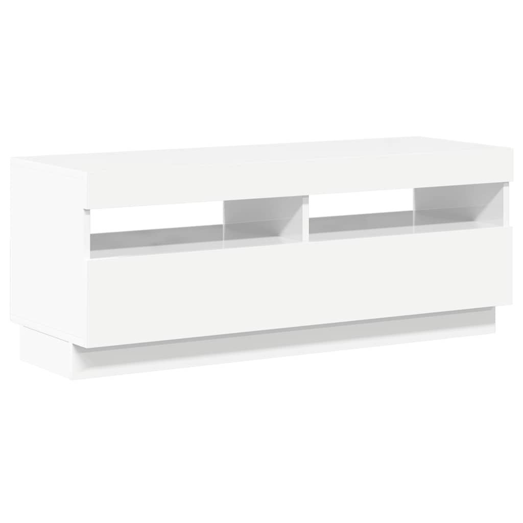 Meuble TV avec lumières LED blanc brillant 100x35x40 cm - XIOS