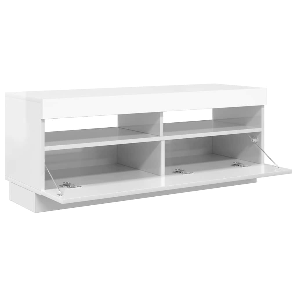 Meuble TV avec lumières LED blanc brillant 100x35x40 cm - XIOS