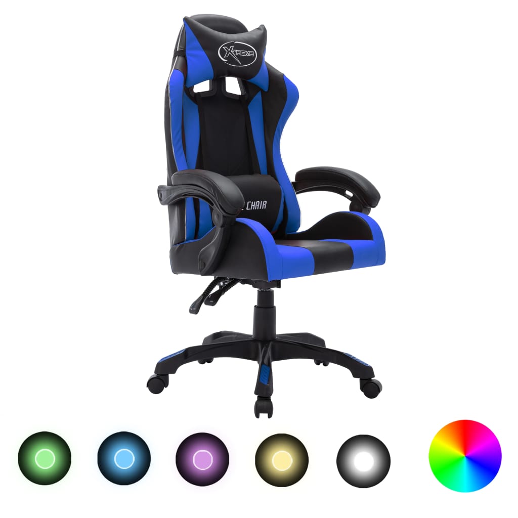 Fauteuil de jeux vidéo avec LED RVB Bleu et noir Similicuir - XIOS