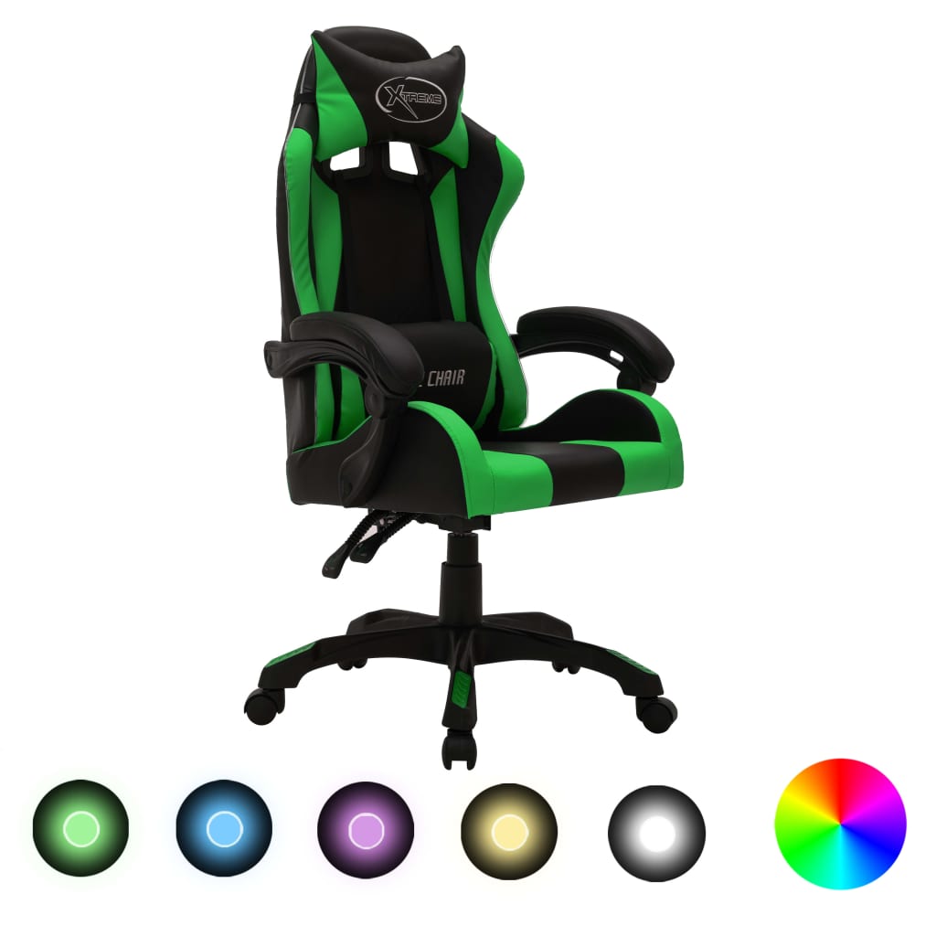 Fauteuil de jeux vidéo avec LED RVB Vert et noir Similicuir - XIOS