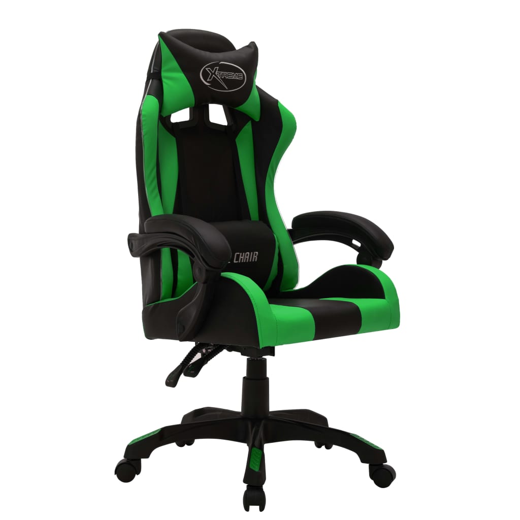 Fauteuil de jeux vidéo avec LED RVB Vert et noir Similicuir - XIOS