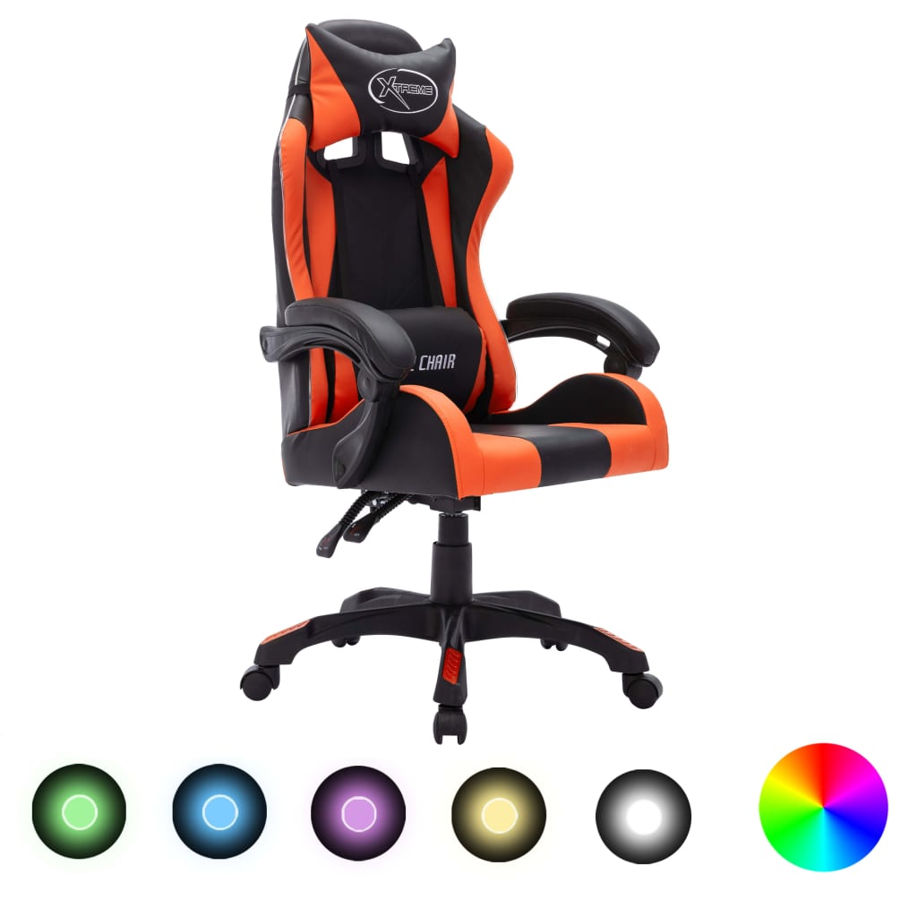 Fauteuil de jeux vidéo avec LED RVB Orange et noir Similicuir - XIOS
