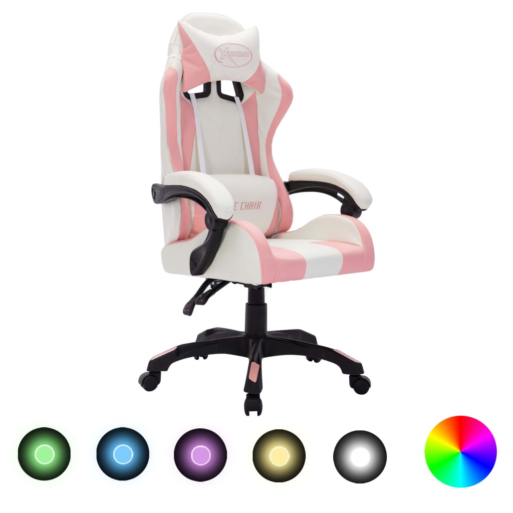 Fauteuil de jeux vidéo avec LED RVB Rose et noir Similicuir - XIOS