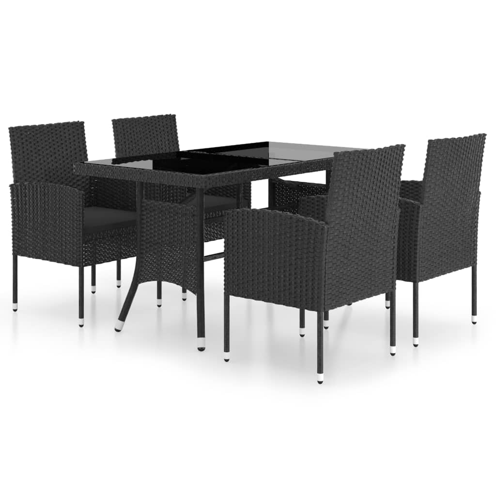 Ensemble à manger de jardin 5 pcs Résine tressée Noir