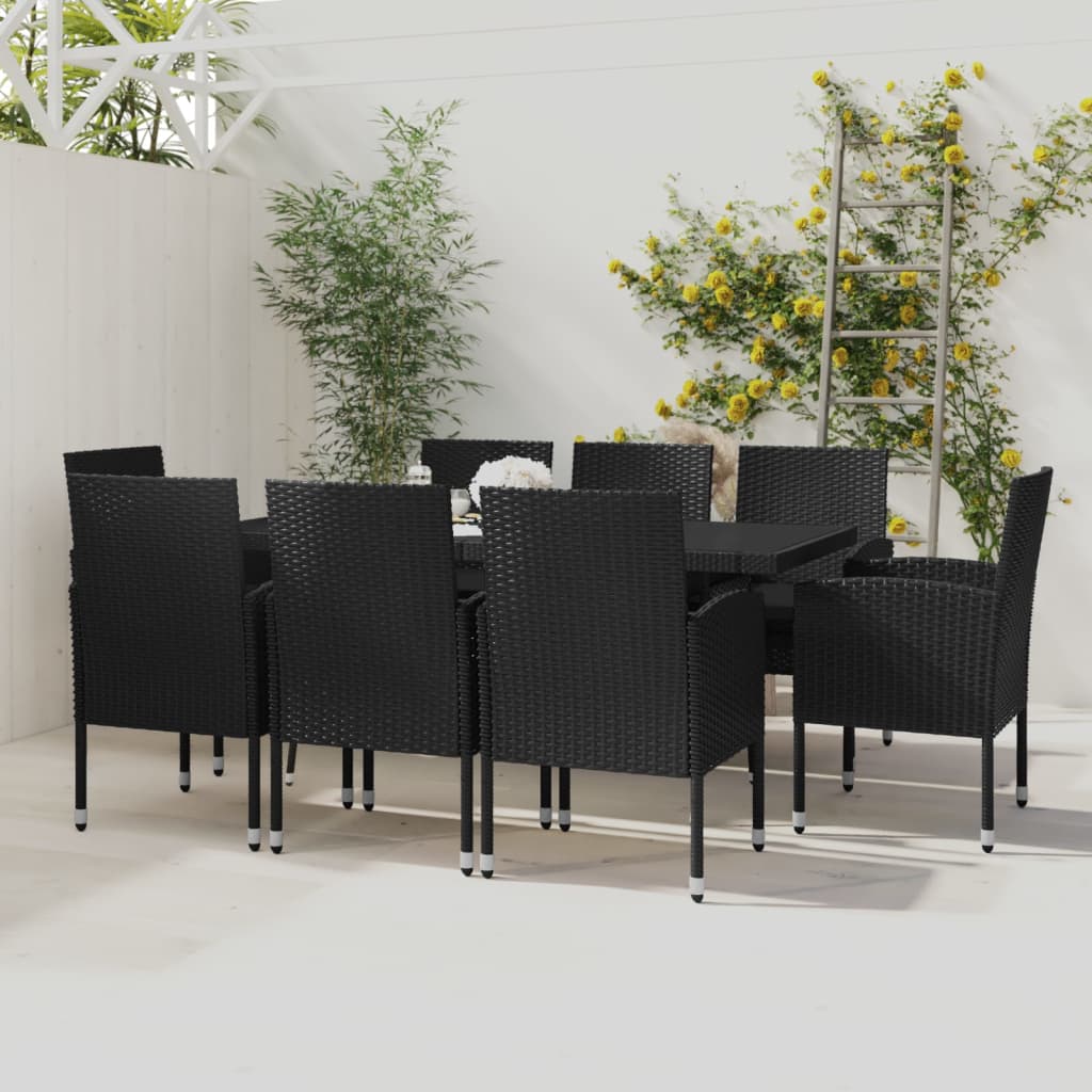 Ensemble à manger de jardin 9 pcs Résine tressée Noir