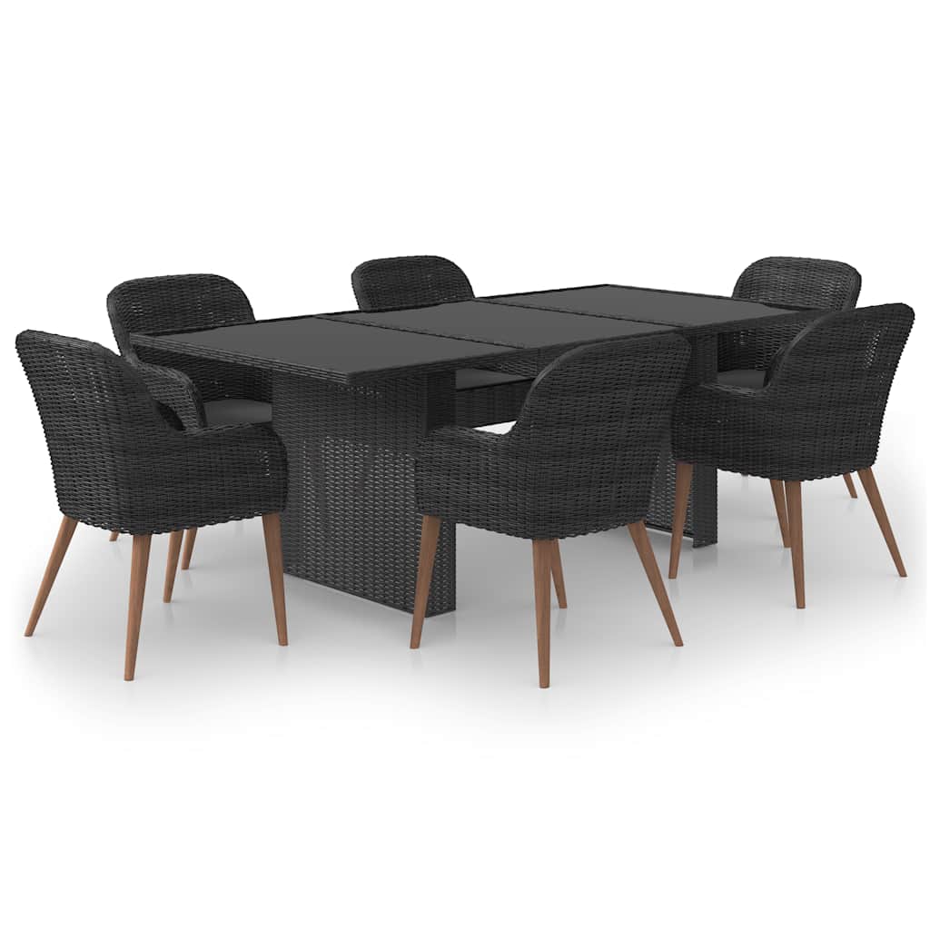 Ensemble à manger de jardin 7 pcs Résine tressée Noir