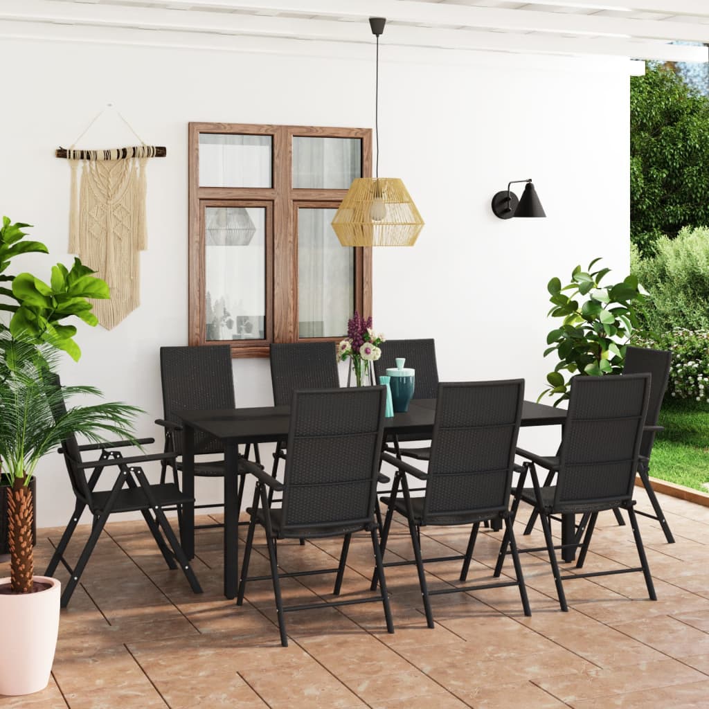 Ensemble à manger de jardin 9 pcs noir