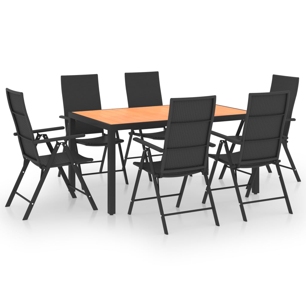 Ensemble à manger de jardin 7 pcs noir et marron