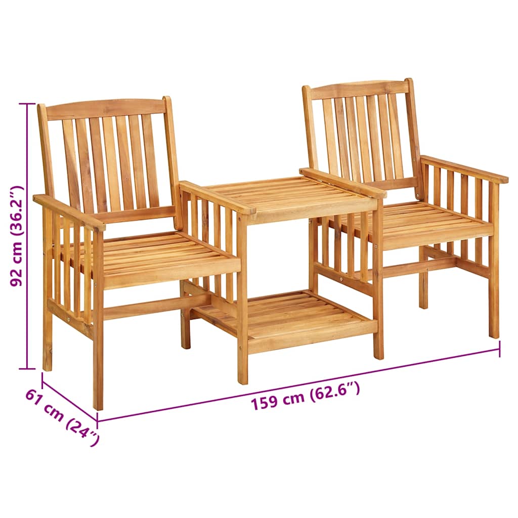 Chaises de jardin avec table à thé et coussins Acacia solide