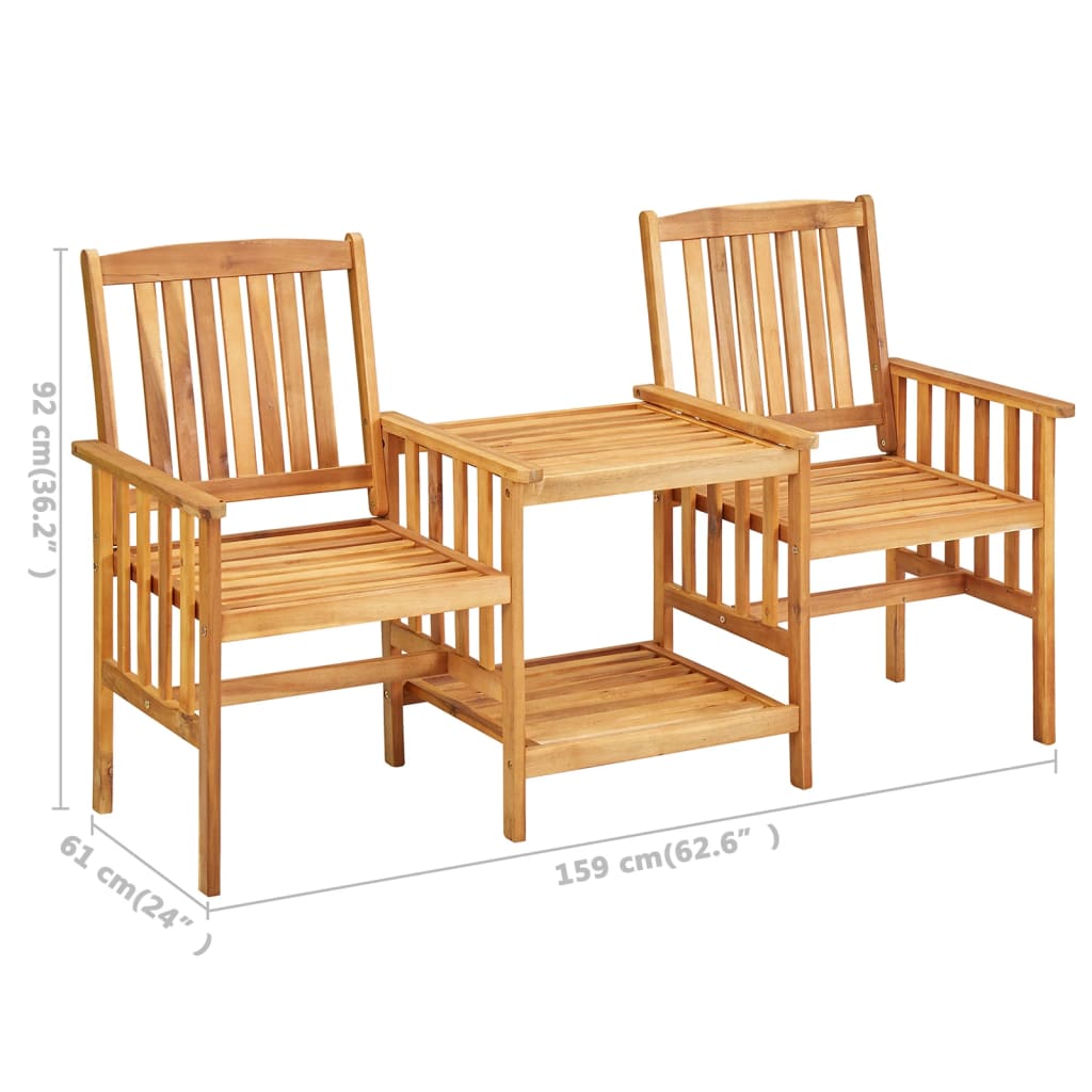 Chaises de jardin avec table à thé et coussins Acacia solide