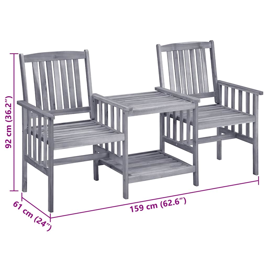 Chaises de jardin avec table à thé et coussins Acacia solide