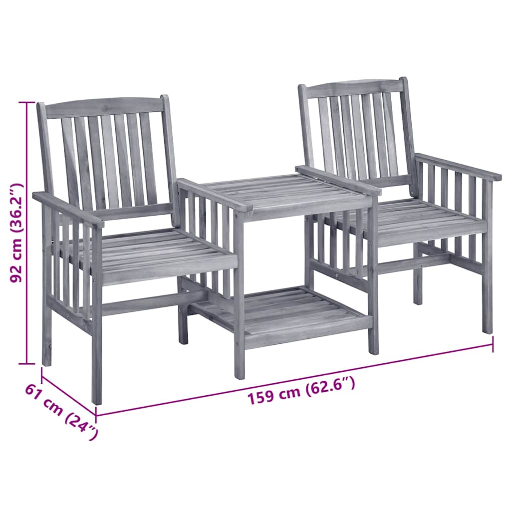 Chaises de jardin avec table à thé et coussins Acacia solide