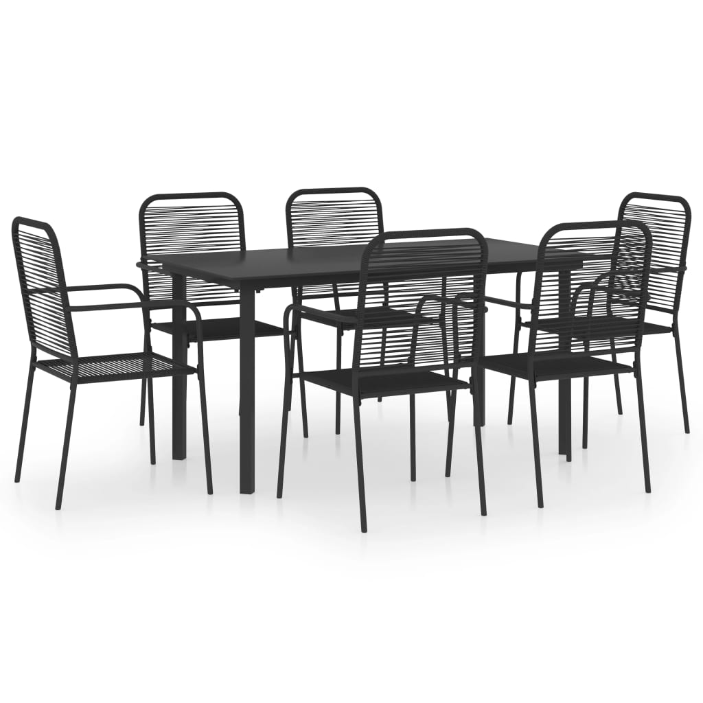 Ensemble à manger de jardin 7 pcs noir verre et acier