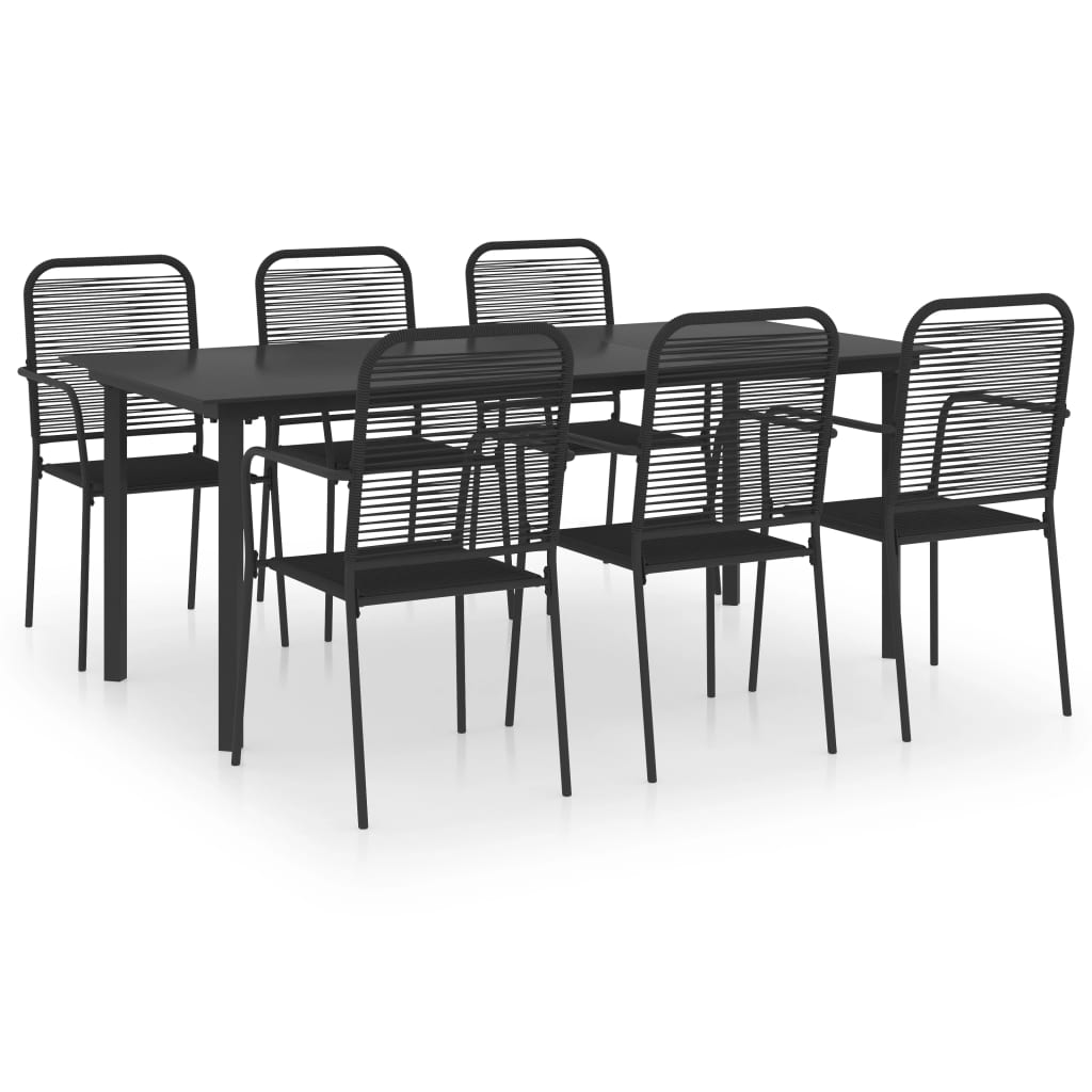 Ensemble à manger de jardin 7 pcs noir verre et acier