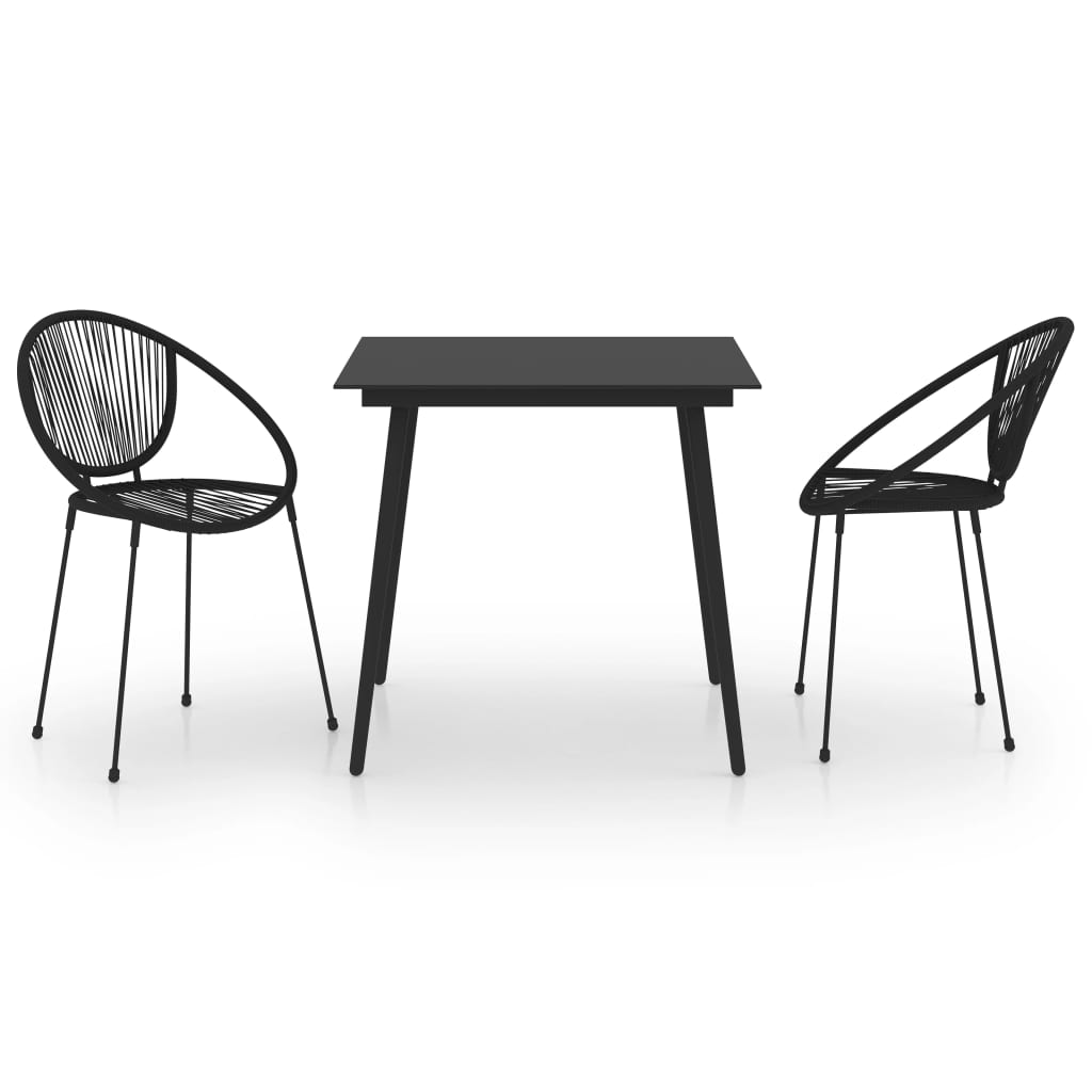 Ensemble à manger d'extérieur 3 pcs Rotin PVC Noir