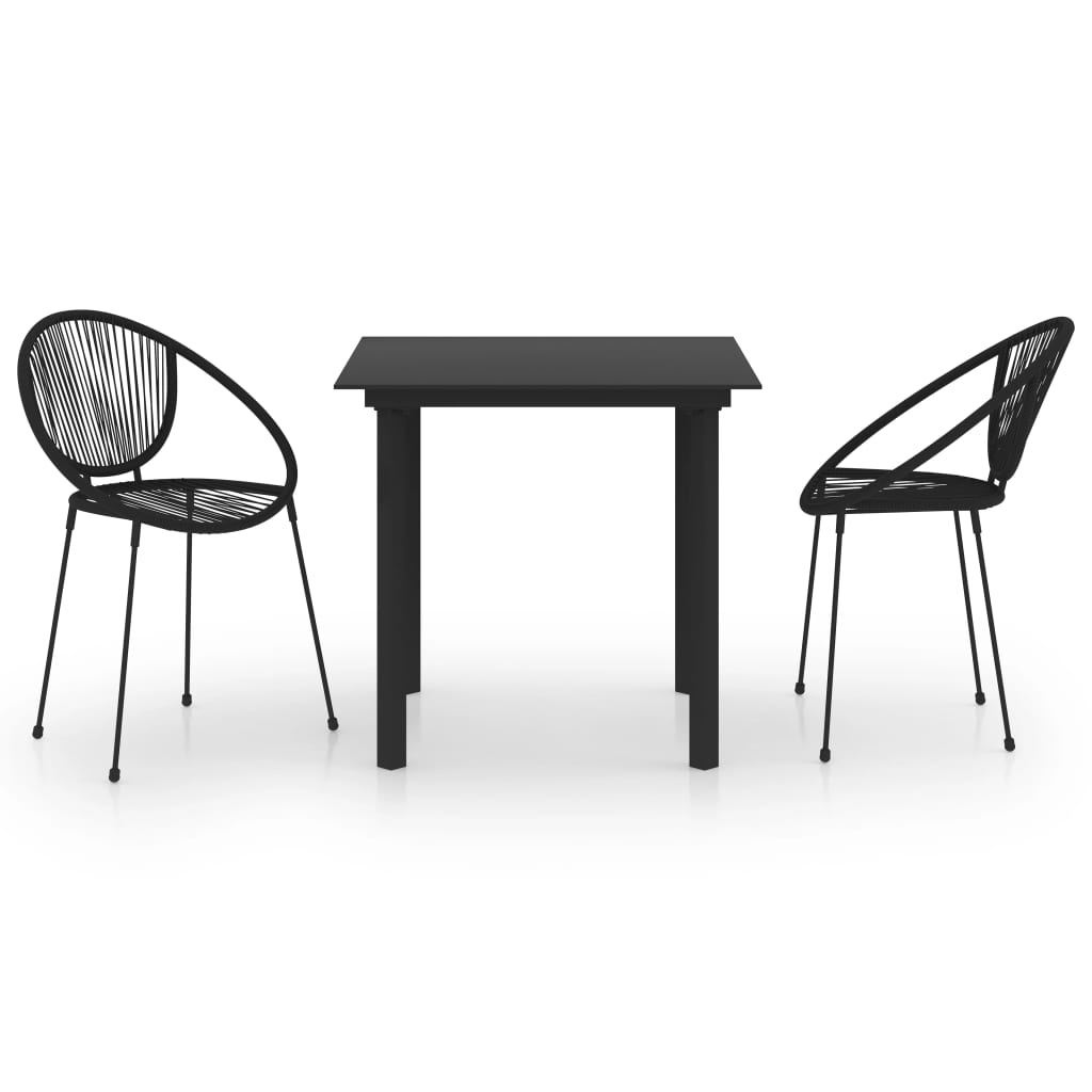 Ensemble à manger d'extérieur 3 pcs Rotin PVC Noir