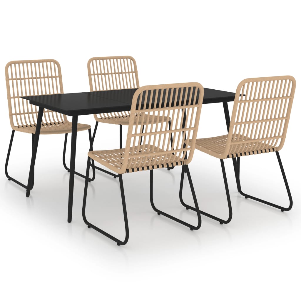 Ensemble à manger d'extérieur 5 pcs résine tressée et verre