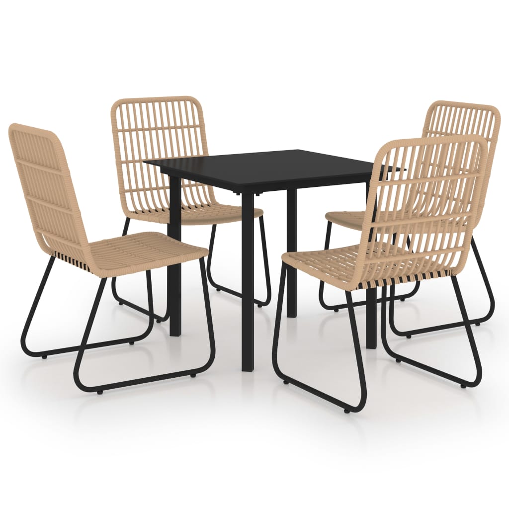 Ensemble à manger d'extérieur 5 pcs résine tressée et verre