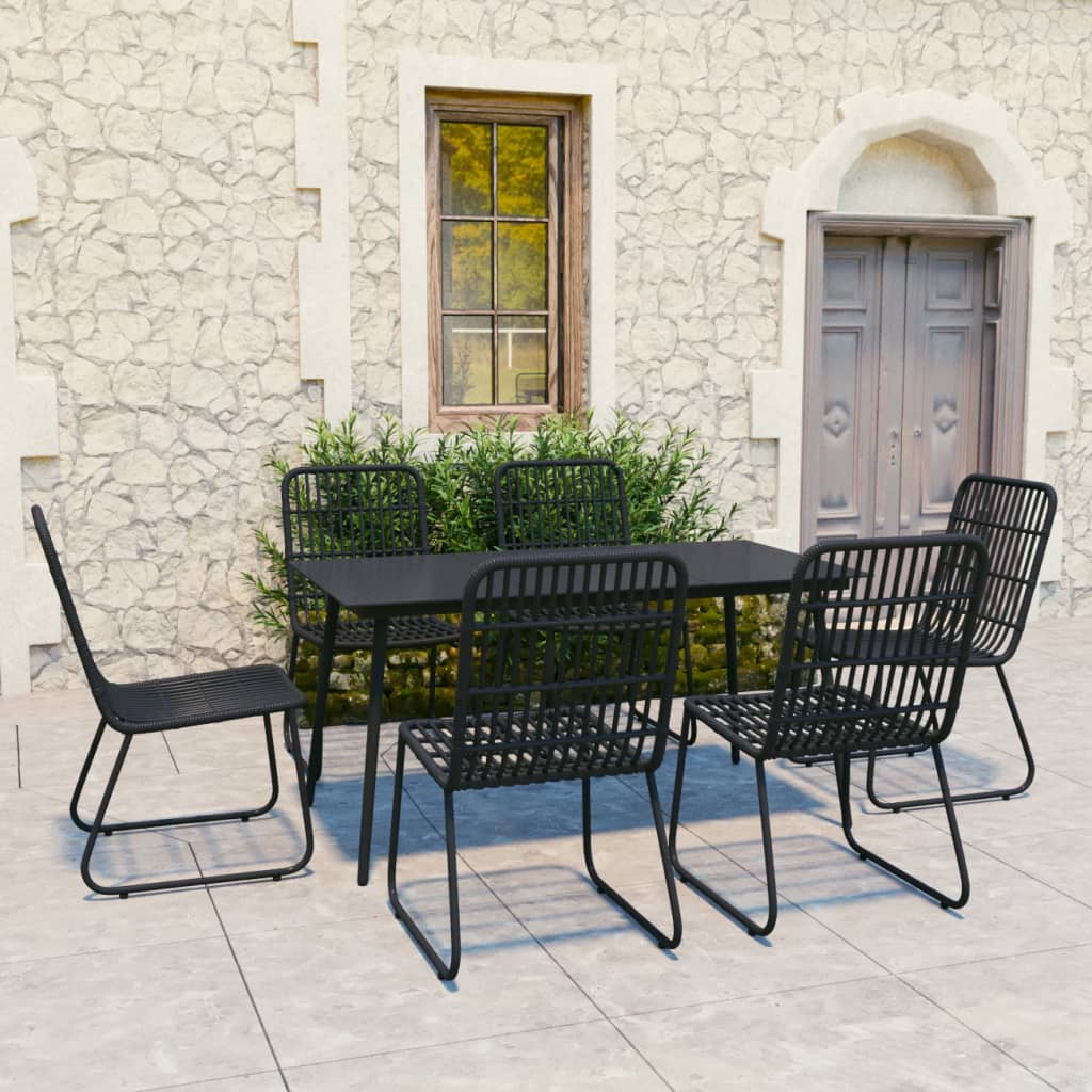 Ensemble à manger d'extérieur 7 pcs résine tressée et verre
