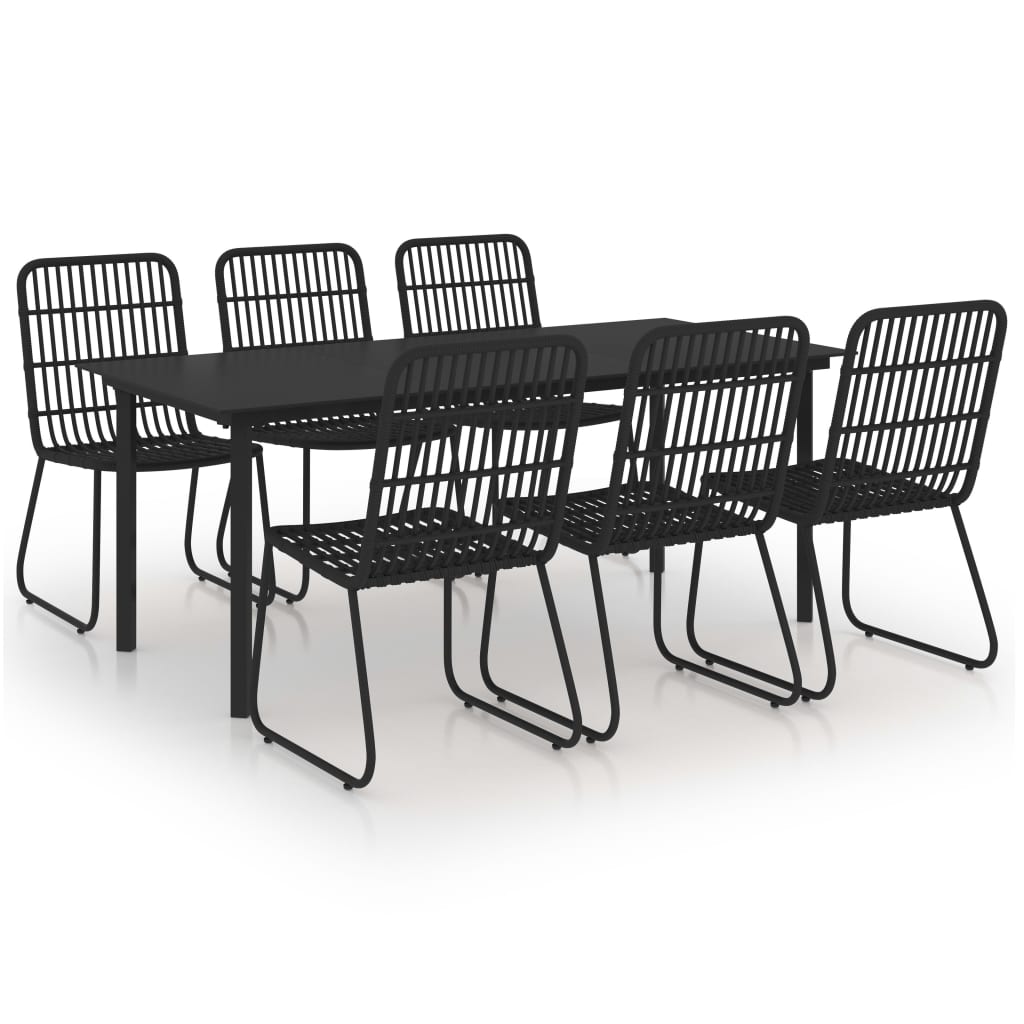 Ensemble à manger d'extérieur 7 pcs résine tressée et verre