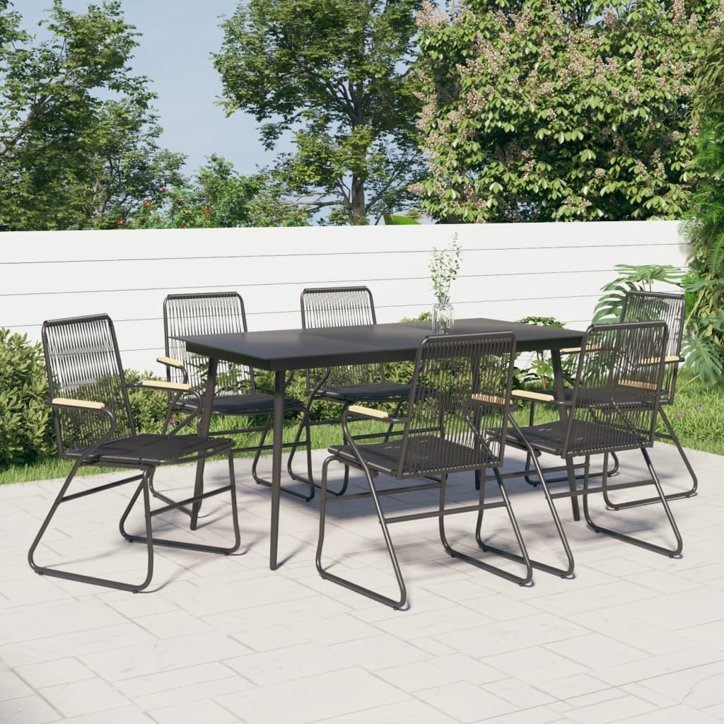 Ensemble à manger de jardin 7 pcs Noir Rotin PVC