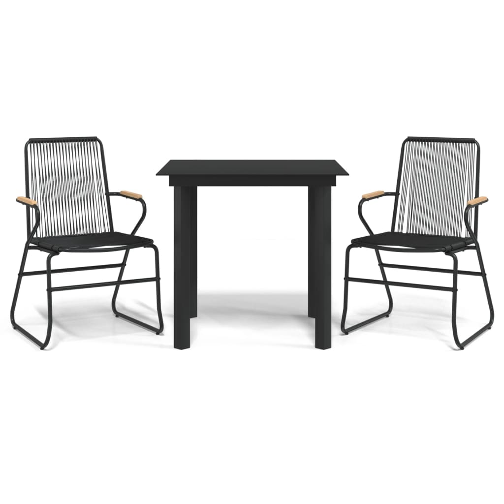 Ensemble à manger de jardin 3 pcs noir rotin PVC