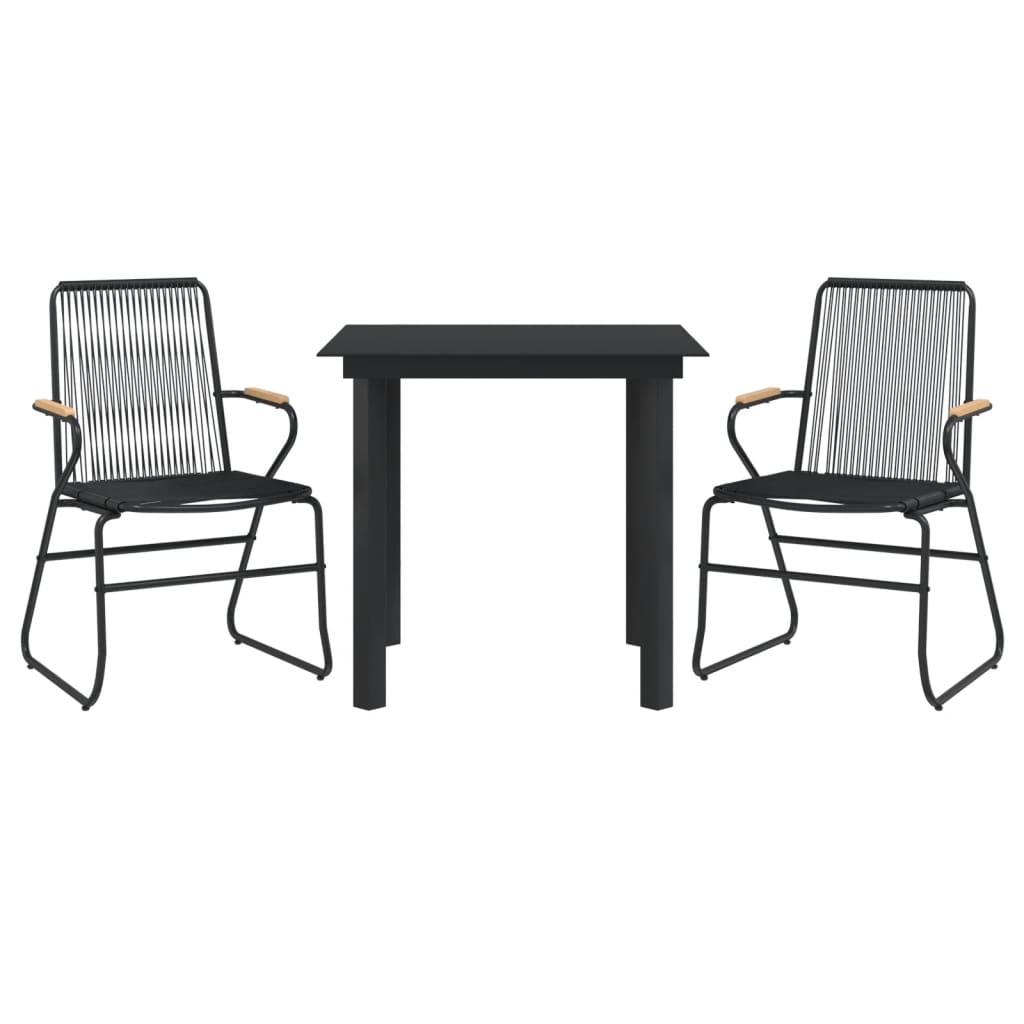 Ensemble à manger de jardin 3 pcs noir rotin PVC
