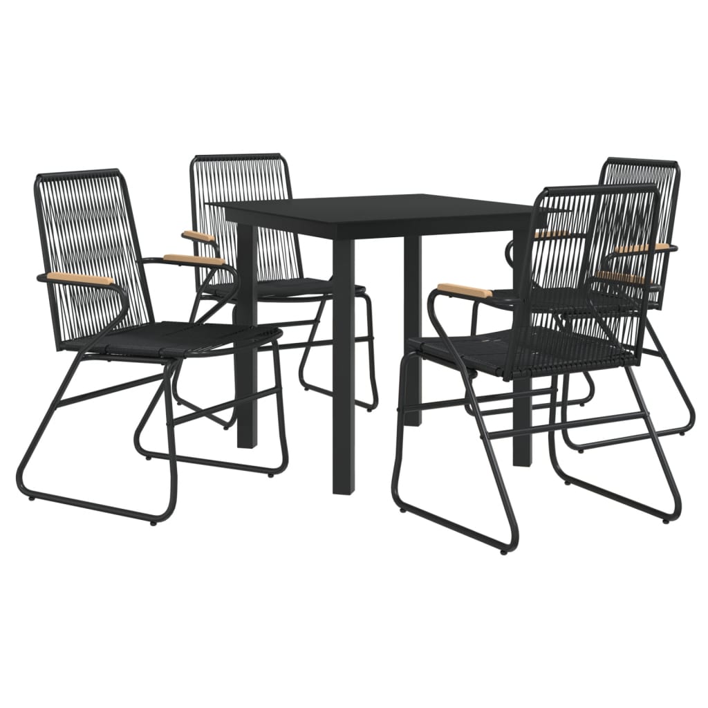 Ensemble à manger de jardin 5 pcs Noir Rotin PVC