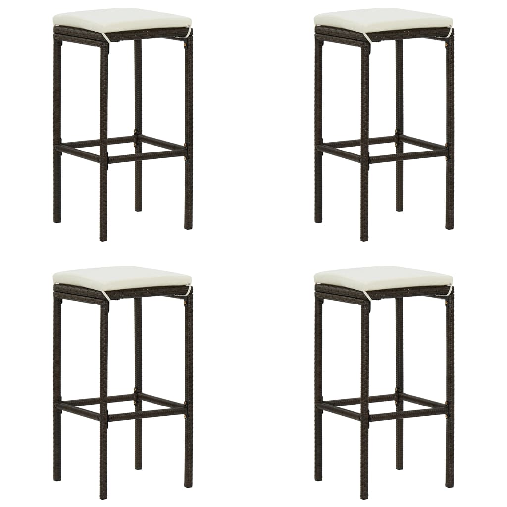 Ensemble bar de jardin 5 pcs et coussins Résine tressée Marron