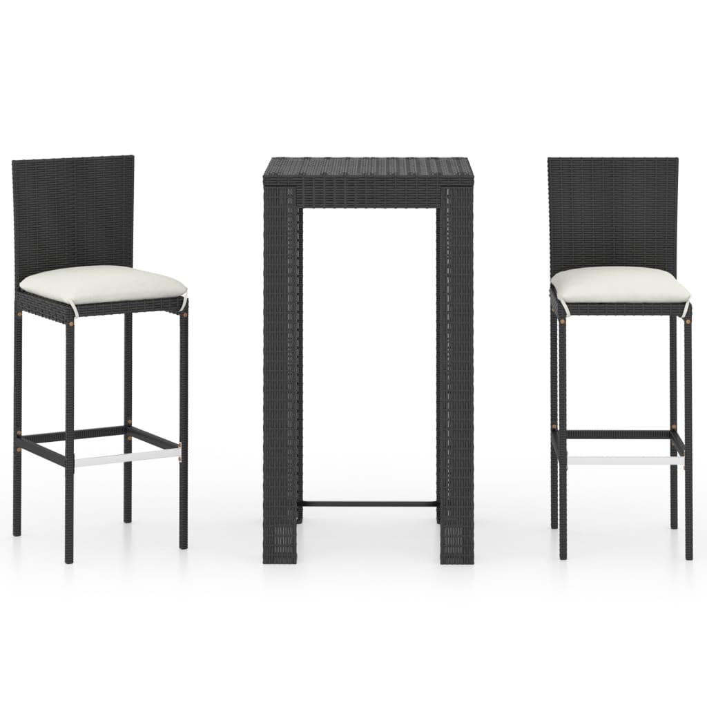 Ensemble de bar d'extérieur 3 pcs coussins Résine tressée Noir