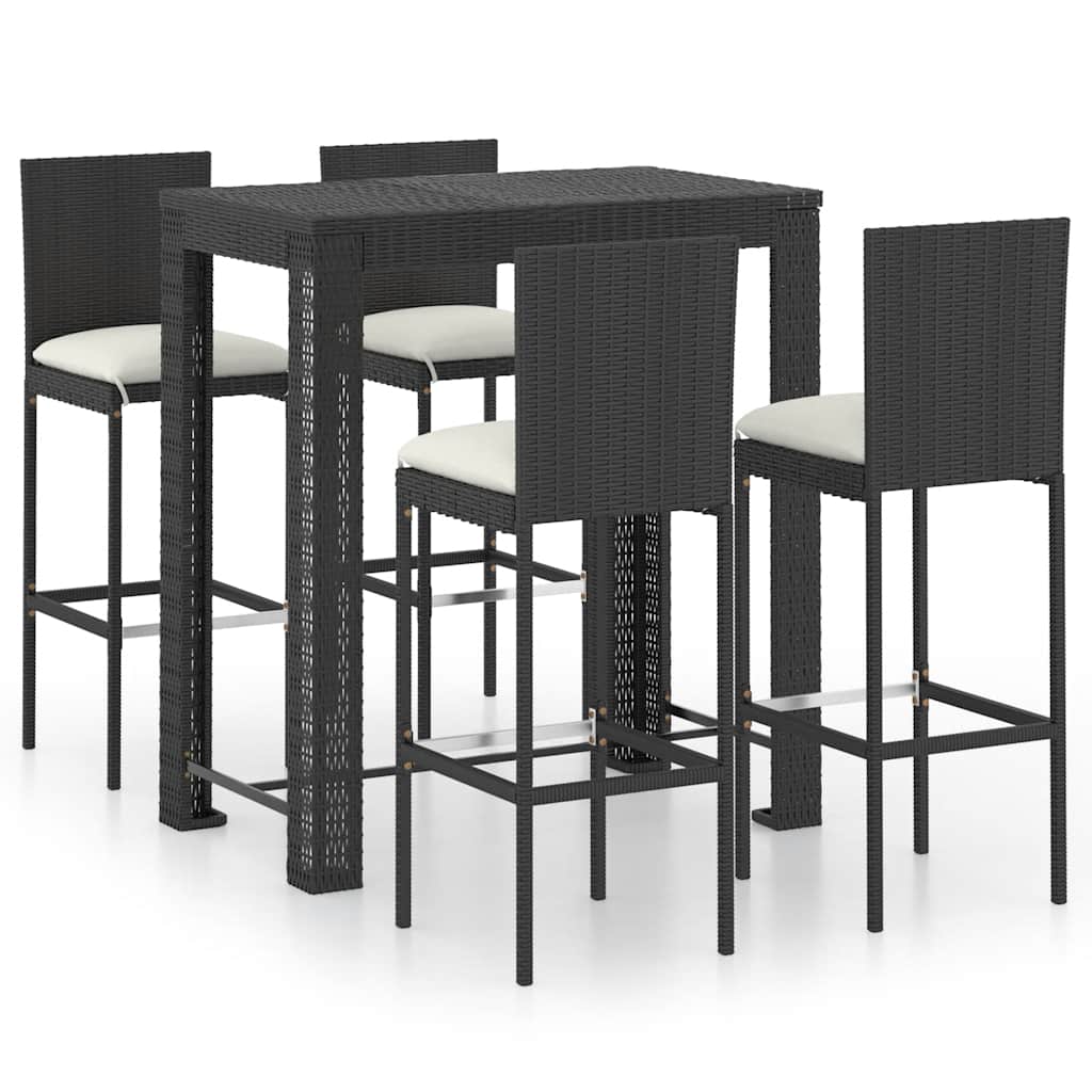 Ensemble de bar d'extérieur 5 pcs coussins Résine tressée Noir