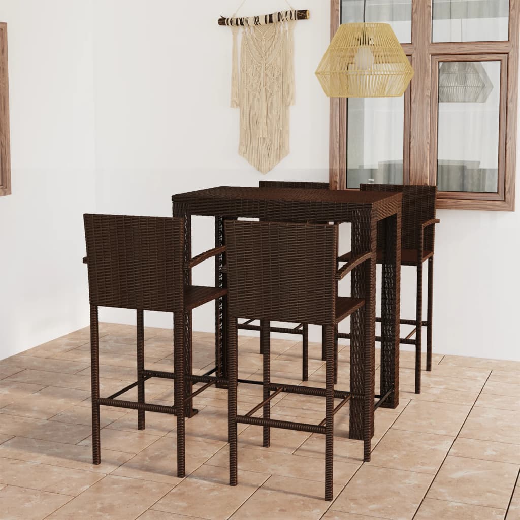 Ensemble de bar d'extérieur 5 pcs accoudoir Poly rotin Marron