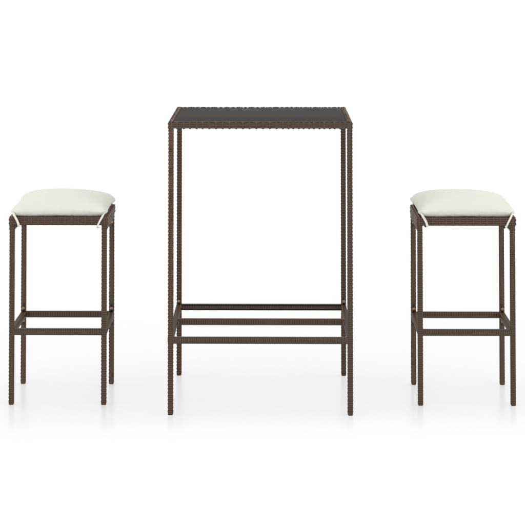 Ensemble de bar de jardin 3 pcs coussins Résine tressée Marron