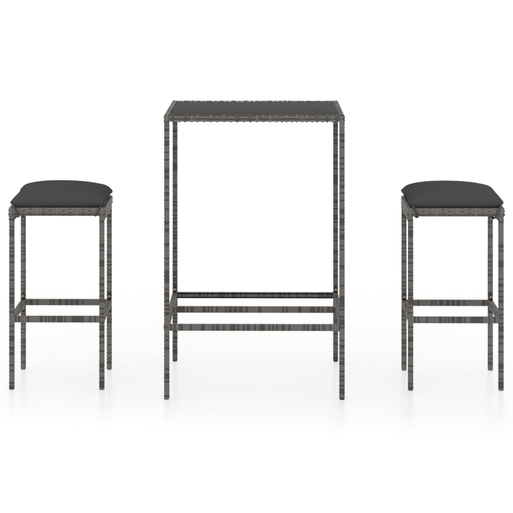 Ensemble de bar de jardin 3 pcs et coussins Résine tressée Gris