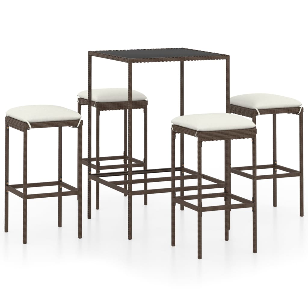 Ensemble de bar de jardin 5 pcs coussins Résine tressée Marron