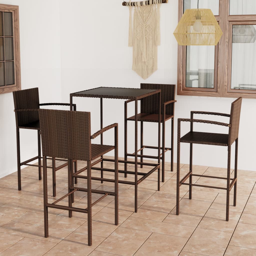 Ensemble de bar de jardin 5 pcs Résine tressée Marron
