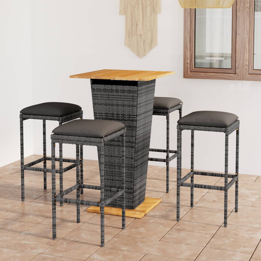 Ensemble de bar de jardin 5 pcs et coussins Résine tressée Gris