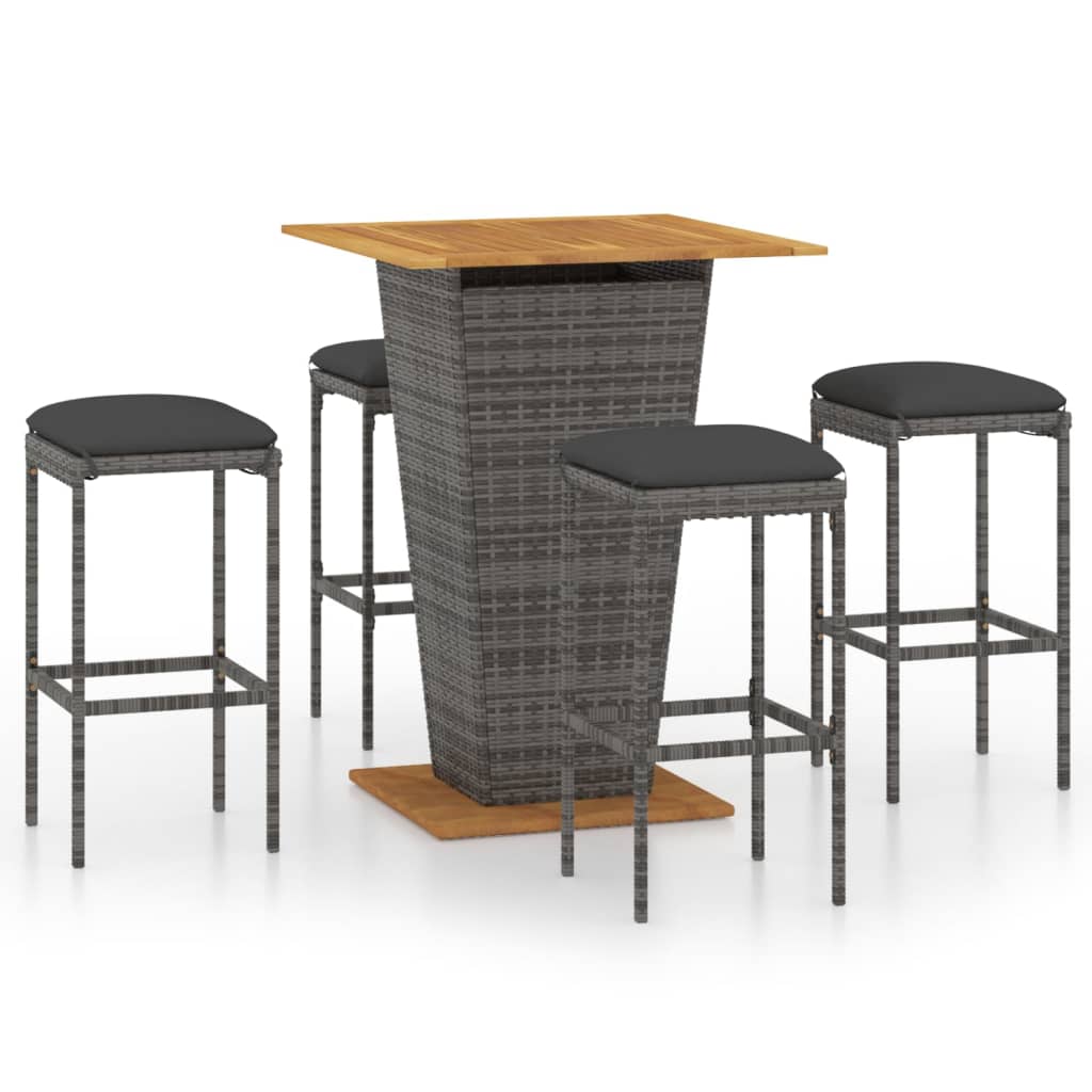Ensemble de bar de jardin 5 pcs et coussins Résine tressée Gris