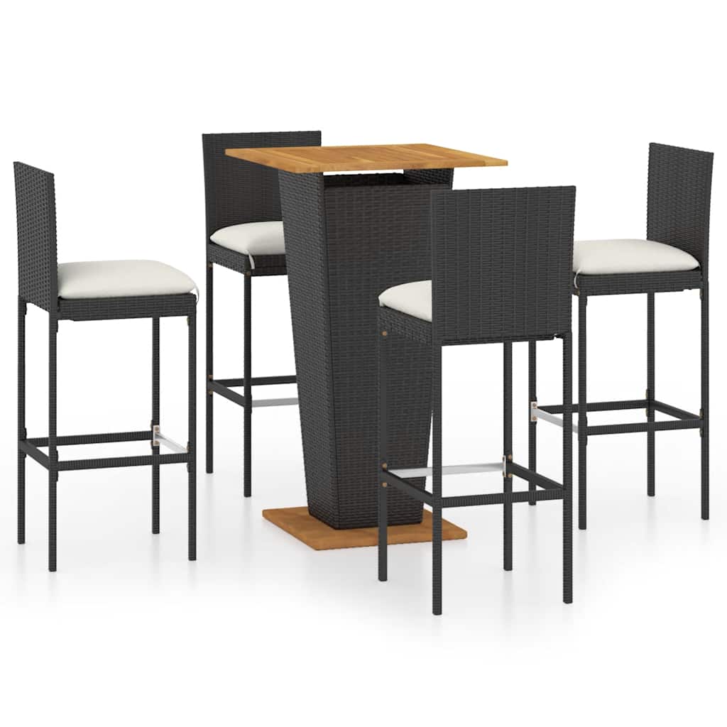 Ensemble de bar de jardin 5 pcs et coussins Résine tressée Noir